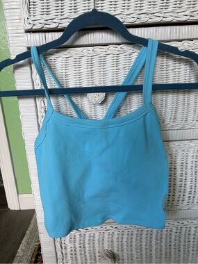 FP Movement by Free People Sky Blue Ribbed Double-Strap Camisole